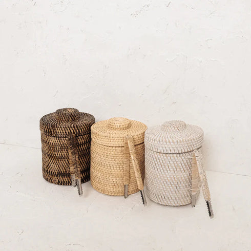 Rattan Insulated Ice Bucket with Tongs - 3 colours - Coastal Villa Homeware
