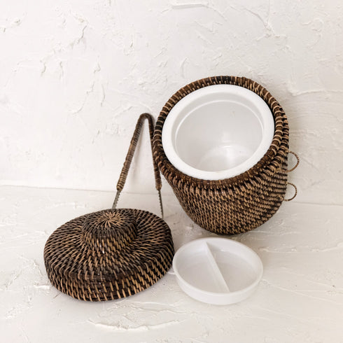 Rattan Insulated Ice Bucket with Tongs - 3 colours - Coastal Villa Homeware