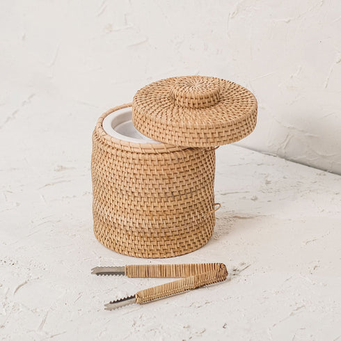 Rattan Insulated Ice Bucket with Tongs - 3 colours - Coastal Villa Homeware