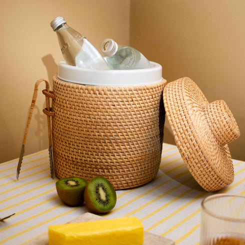 Rattan Insulated Ice Bucket with Tongs - 3 colours - Coastal Villa Homeware