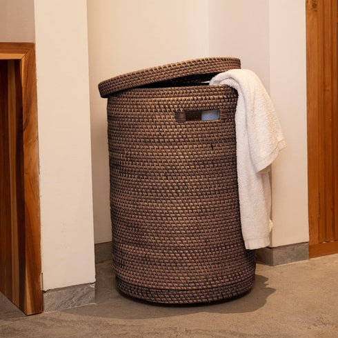 Rattan Woven Laundry Basket With Liner and Wheels Options - Coastal Villa Homeware