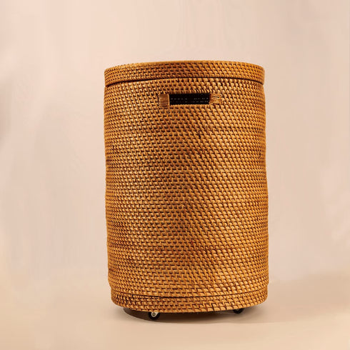Rattan Woven Laundry Basket With Liner and Wheels Options - Coastal Villa Homeware