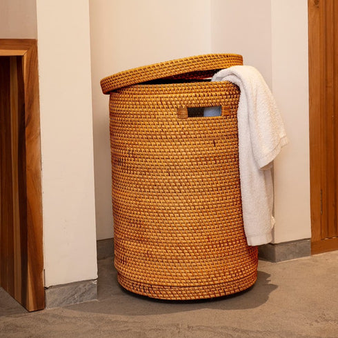 Rattan Woven Laundry Basket With Liner and Wheels Options - Coastal Villa Homeware