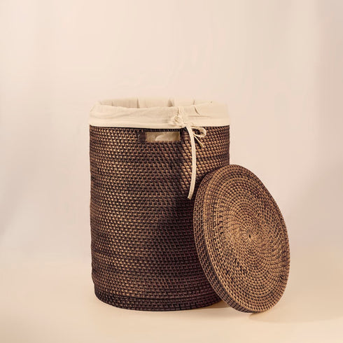 Rattan Woven Laundry Basket With Liner and Wheels Options - Coastal Villa Homeware