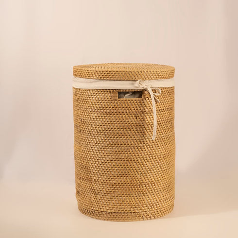 Rattan Woven Laundry Basket With Liner and Wheels Options - Coastal Villa Homeware