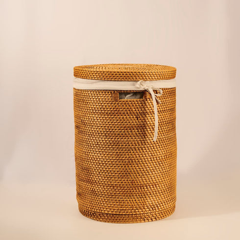 Rattan Woven Laundry Basket With Liner and Wheels Options - Coastal Villa Homeware