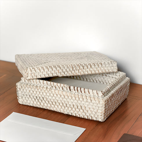 Small wicker basket with lid with 5 available colours - Coastal Villa Homeware