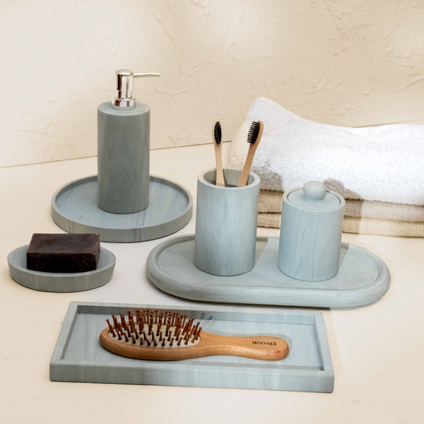 Light Blue Stone Bathroom Set – 7 Piece Luxury Spa Accessories - Coastal Villa Homeware