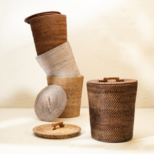 Wicker/Rattan waste paper basket in 4 colours - Coastal Villa Homeware