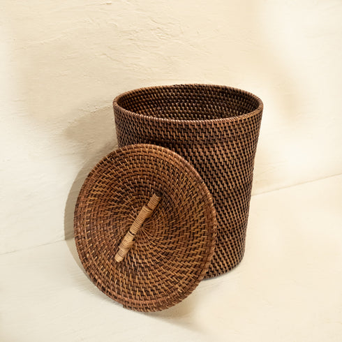 Wicker/Rattan waste paper basket in 4 colours - Coastal Villa Homeware