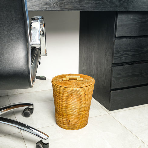 Rattan Waste Paper Bin - Honey Brown - Coastal Villa Homeware