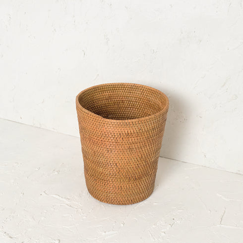 Rattan Waste Paper Bin - Honey Brown - Coastal Villa Homeware