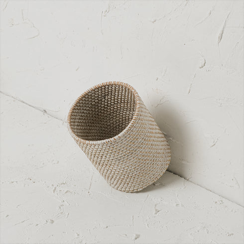 Pen and pencil holder rattan pot - Coastal Villa Homeware