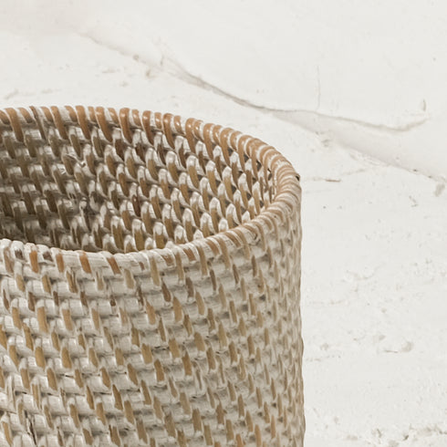 Pen and pencil holder rattan pot - Coastal Villa Homeware
