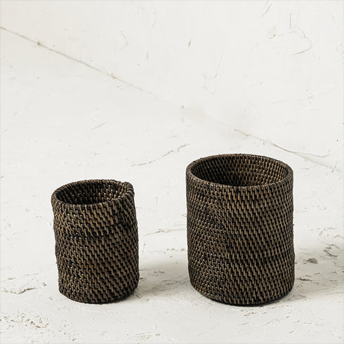 Pen and pencil holder rattan pot - Coastal Villa Homeware