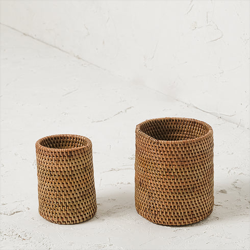 Pen and pencil holder rattan pot - Coastal Villa Homeware