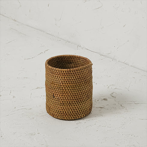 Pen and pencil holder rattan pot - Coastal Villa Homeware