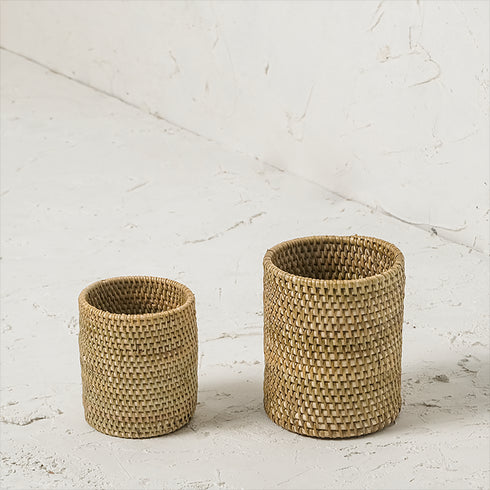 Pen and pencil holder rattan pot - Coastal Villa Homeware