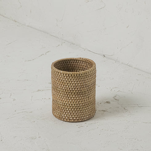 Pen and pencil holder rattan pot - Coastal Villa Homeware