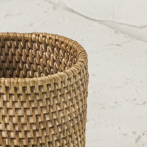 Pen and pencil holder rattan pot - Coastal Villa Homeware