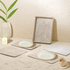 White wash rectangular rattan placemats with holder close up