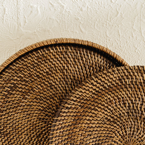 Round Rattan Placemat with Holder - Dark Brown - Coastal Villa Homeware