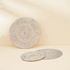 White wash round rattan placemats with holder texture detail