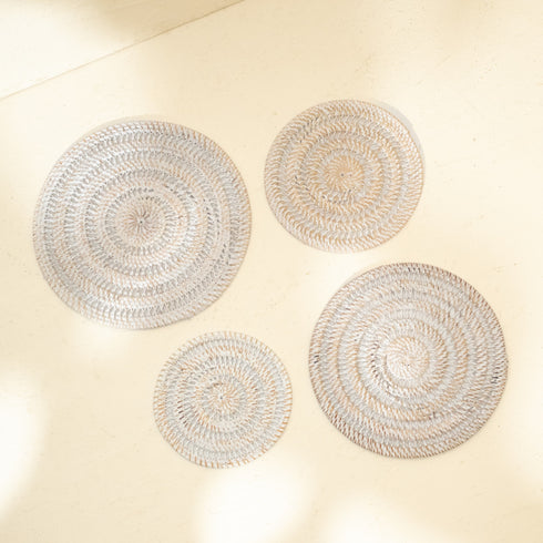 Spiral Round Rattan Placemats - White Wash - Coastal Villa Homeware