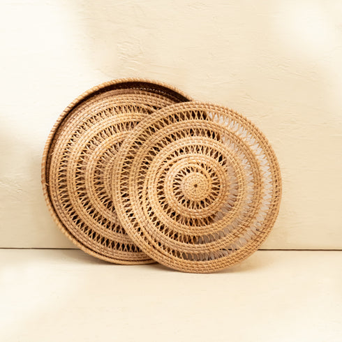Spiral Rattan woven Placemats with holder - Natural - Coastal Villa Homeware