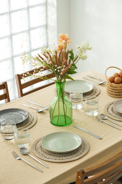 White wash spiral rattan placemats with holder dining set