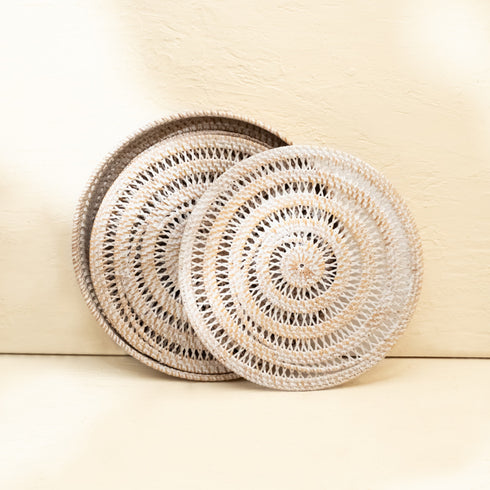 Spiral Rattan woven Placemats with holder - White wash - Coastal Villa Homeware