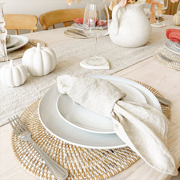 Oval Rattan Dinning Placemats - White Wash - Coastal Villa Homeware