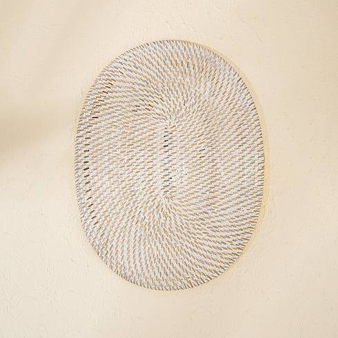 Oval Rattan Dinning Placemats - White Wash - Coastal Villa Homeware