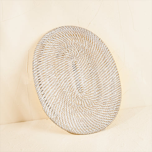 Oval Rattan Dinning Placemats - White Wash - Coastal Villa Homeware