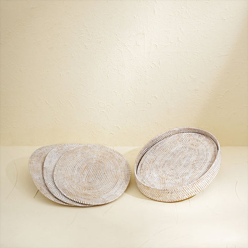 Oval Placemats Set with Holder - White Wash - Coastal Villa Homeware