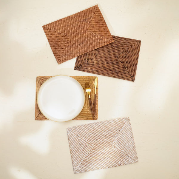 Rattan Table Placemats – Rectangular 20×30 / 25×30cm | 4 Colours - Coastal Villa Homeware