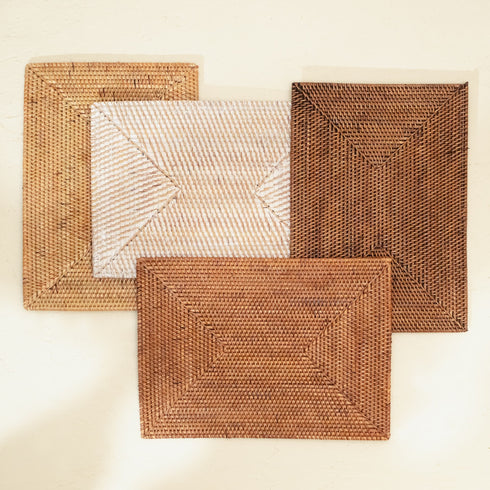 Rattan Table Placemats – Rectangular 20×30 / 25×30cm | 4 Colours - Coastal Villa Homeware