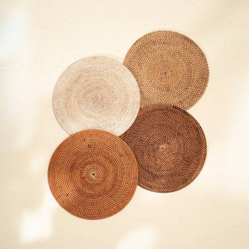 Round Rattan Table Placemats – 3 Sizes | 4 Colours | Rustic Style - Coastal Villa Homeware