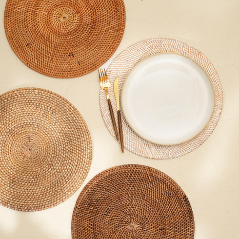 Round Rattan Table Placemats – 3 Sizes | 4 Colours | Rustic Style - Coastal Villa Homeware