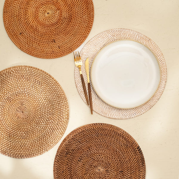 Round Rattan Table Placemats – 3 Sizes | 4 Colours | Rustic Style - Coastal Villa Homeware