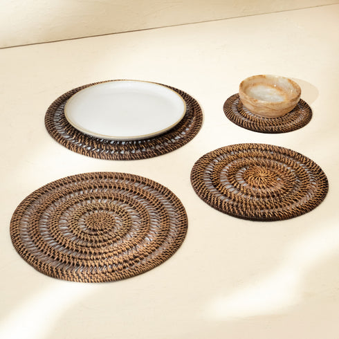 Spiral Round Rattan Placemats - Coastal Villa Homeware