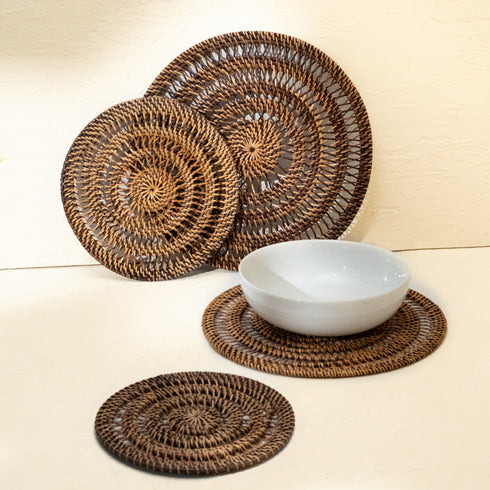 Spiral Round Rattan Placemats - Coastal Villa Homeware