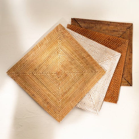 Square Rattan Placemat – 35cm | 4 Colours | Handmade Decor - Coastal Villa Homeware