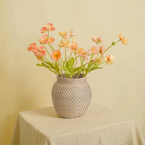 Woven Rattan Flower Vase in white wash and natural - Coastal Villa Homeware