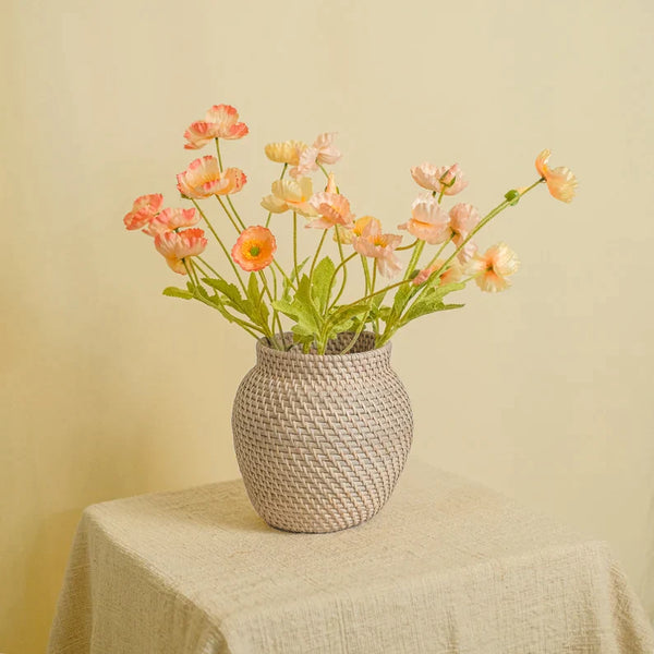 Woven Rattan Flower Vase in white wash and natural - Coastal Villa Homeware