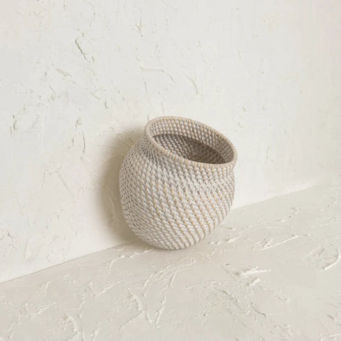 Woven Rattan Flower Vase in white wash and natural - Coastal Villa Homeware