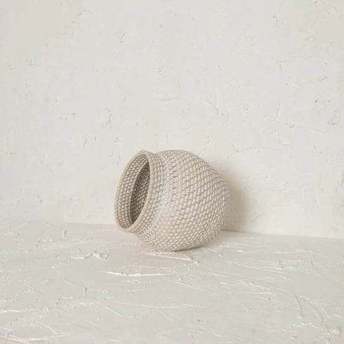 Woven Rattan Flower Vase in white wash and natural - Coastal Villa Homeware