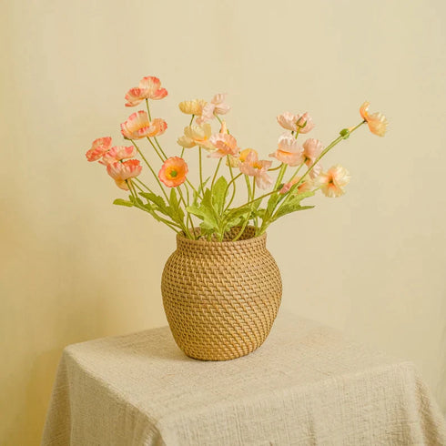 Woven Rattan Flower Vase in white wash and natural - Coastal Villa Homeware