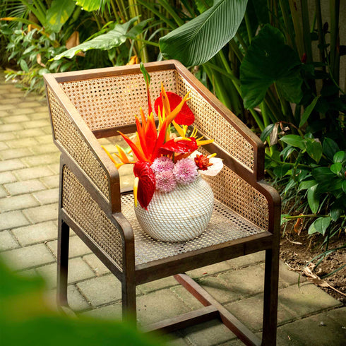 Woven Rattan Flower Vase in white wash and natural - Coastal Villa Homeware