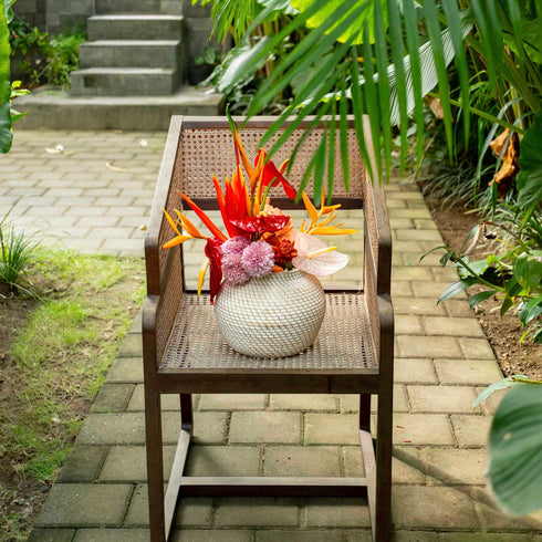 Woven Rattan Flower Vase in white wash and natural - Coastal Villa Homeware